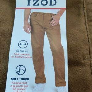 NWT Izod Men's Stretch 5 Pocket Jeans Pants, Brown, 32x32 & 34x32